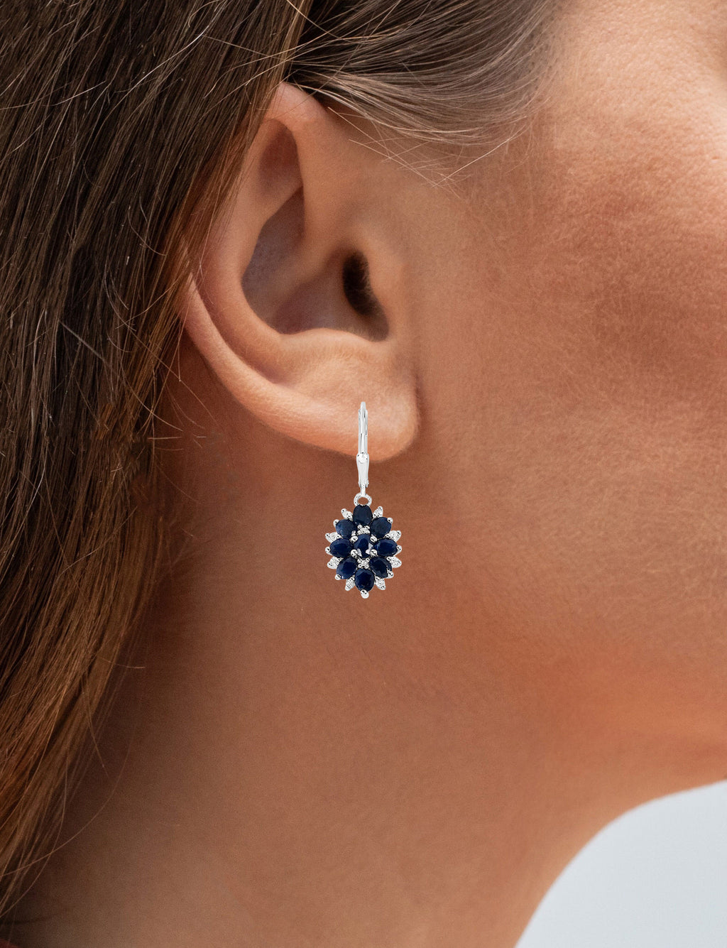 Blue Sapphire Earrings With White Zircon 3.88 Carats Sterling Silver