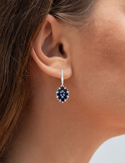 Blue Sapphire Earrings With White Zircon 3.88 Carats Sterling Silver