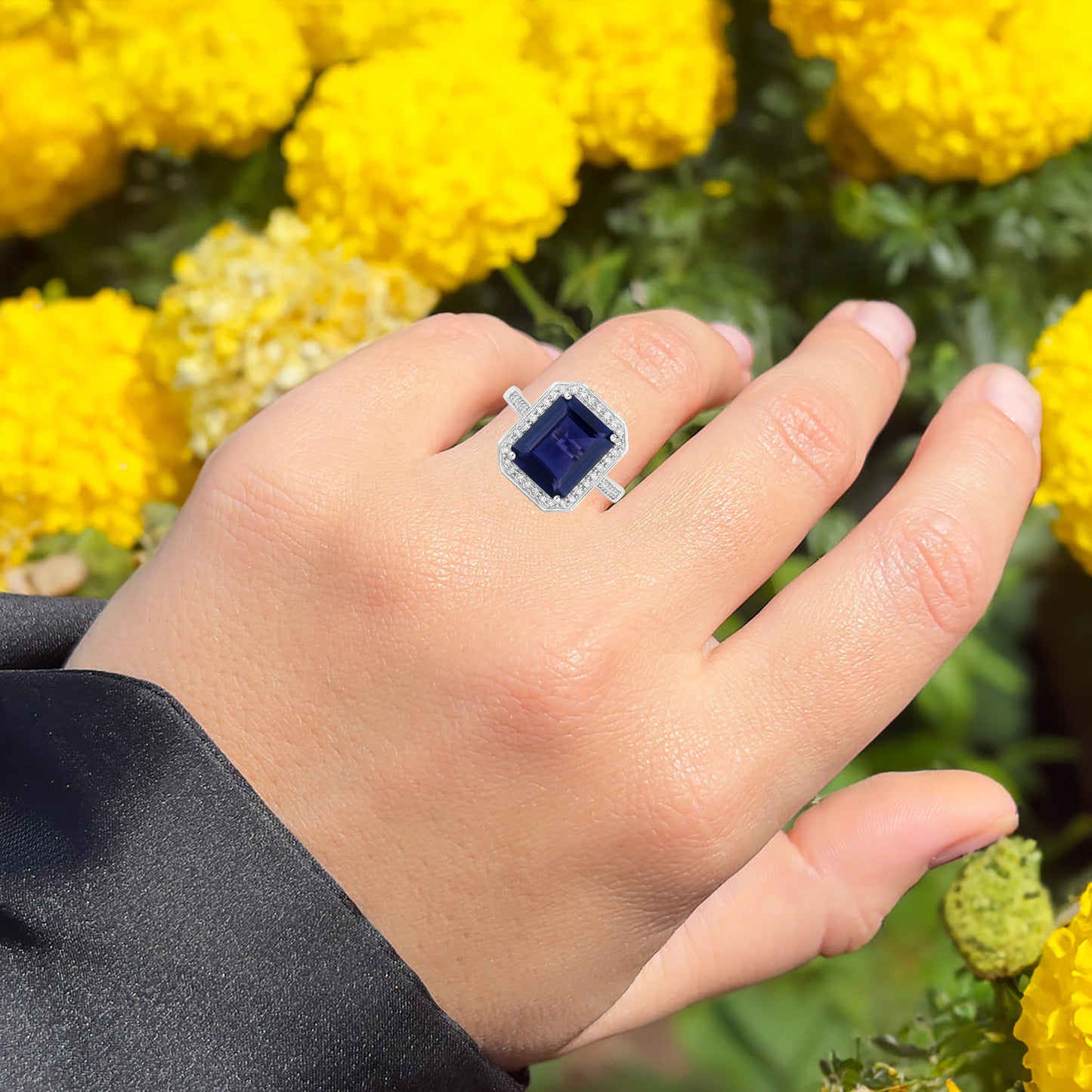 Iolite Ring With Diamonds 3.68 Carats 14K White Gold