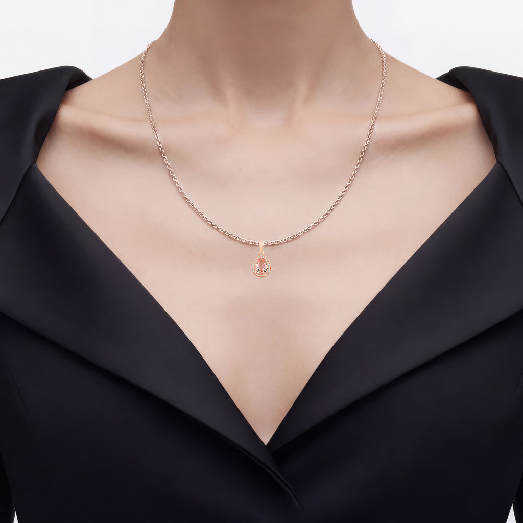Morganite Pendant With Diamonds 1.38 Carats 14K Rose Gold