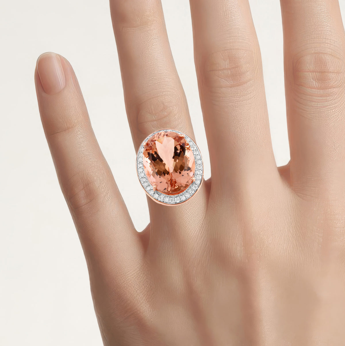Morganite Ring With Diamonds 12.3 Carats 14K Rose Gold
