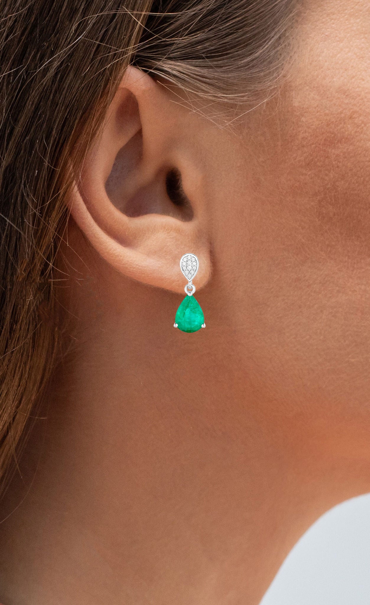 Natural Emerald Earrings With Diamonds 2.24 Carats 14K White Gold