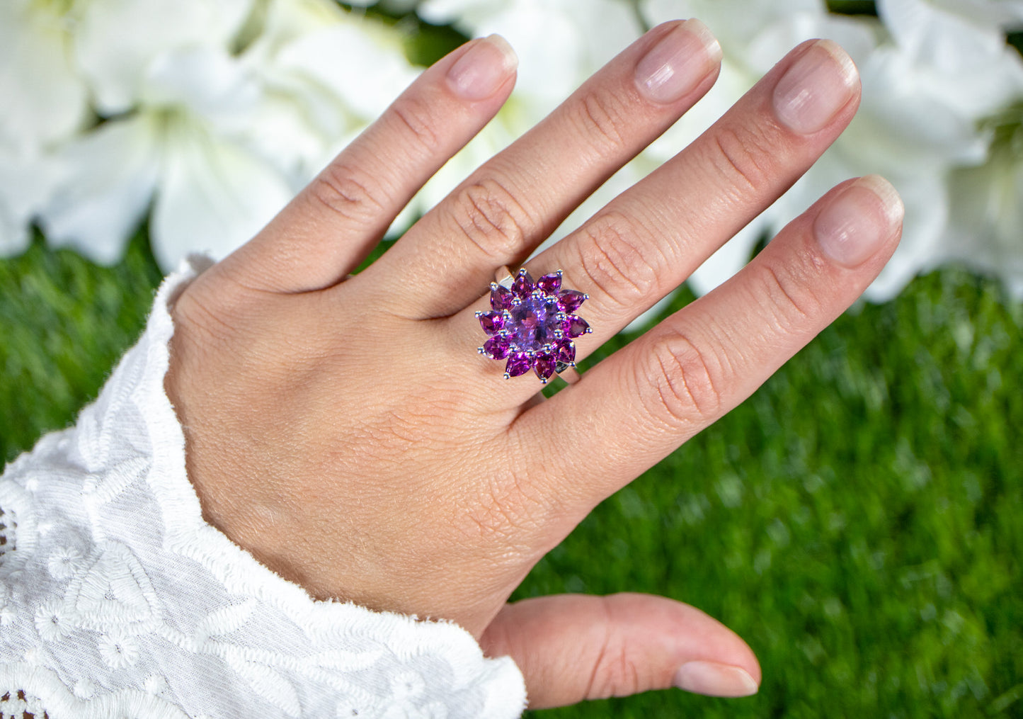 Amethyst Ring With Rhodolite Garnet 5.62 Carats Sterling Silver
