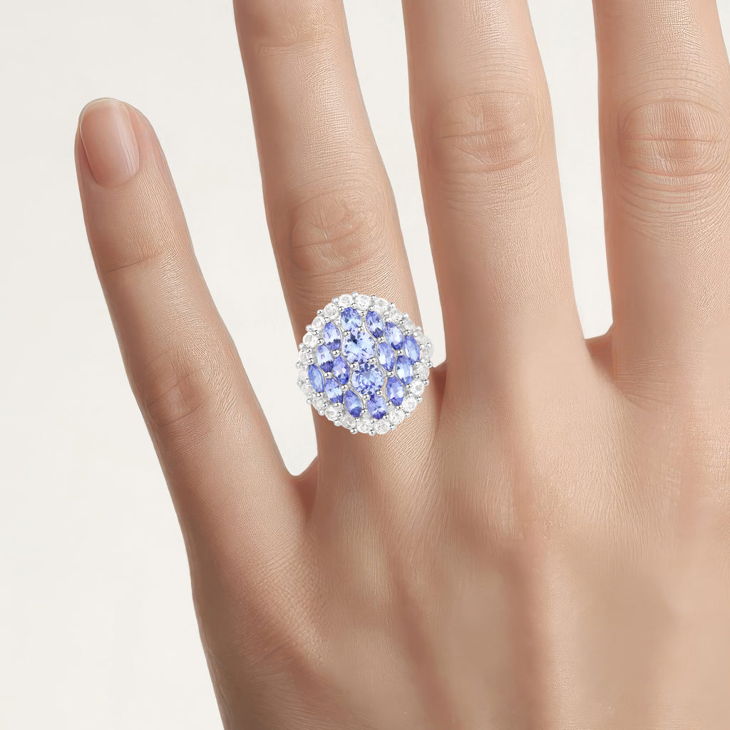 Tanzanite Ring With White Topaz 4.64 Carats Sterling Silver