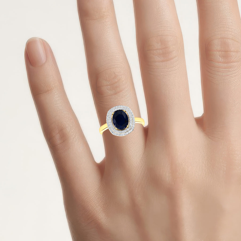 Blue Sapphire Ring With Diamonds 2.34 Carats 14K Yellow Gold