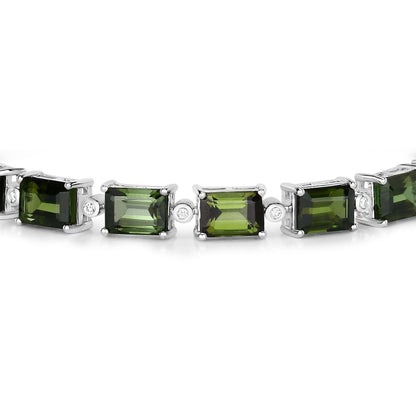 Green Tourmaline Tennis Bracelet Diamond Links 19 Carats 14K White Gold