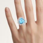 Blue Topaz Ring With White Zircon 10.9 Carats Sterling Silver
