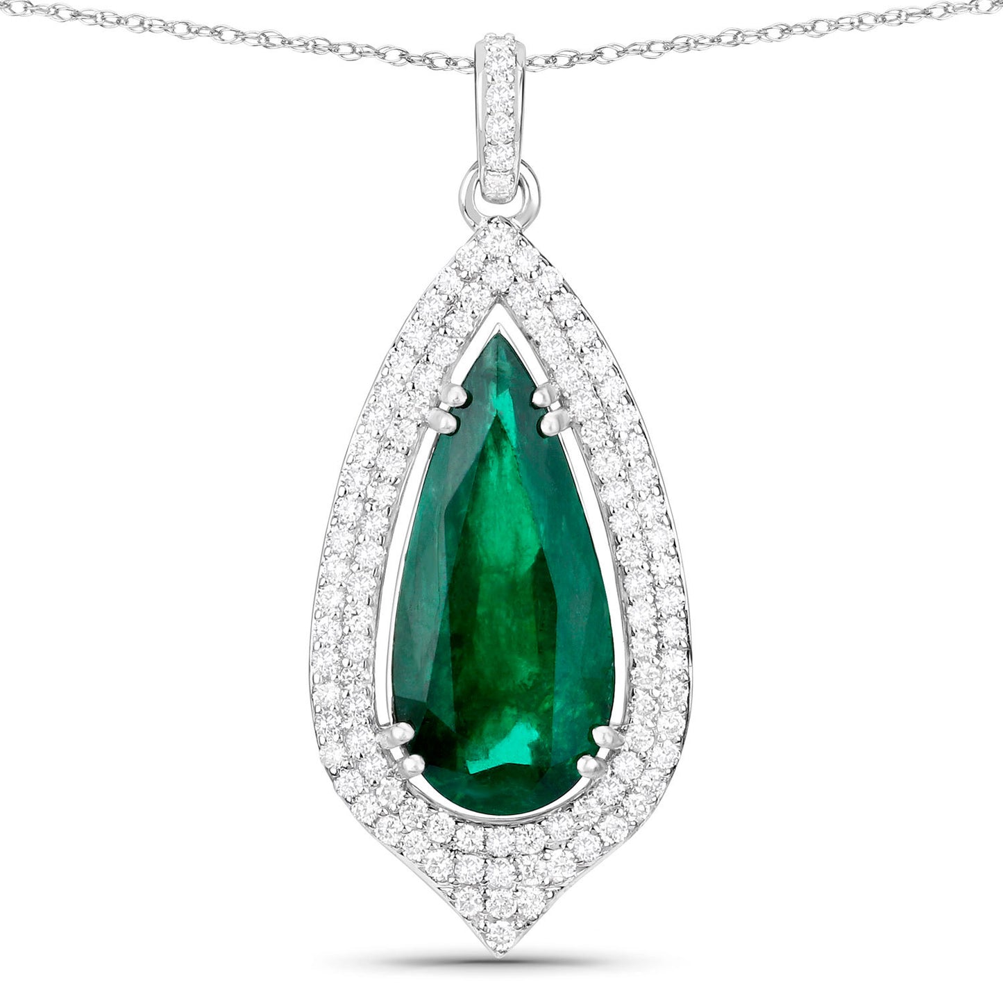 IGI Certified Zambian Emerald Necklace With Diamonds 5.37 Carats 14K White Gold