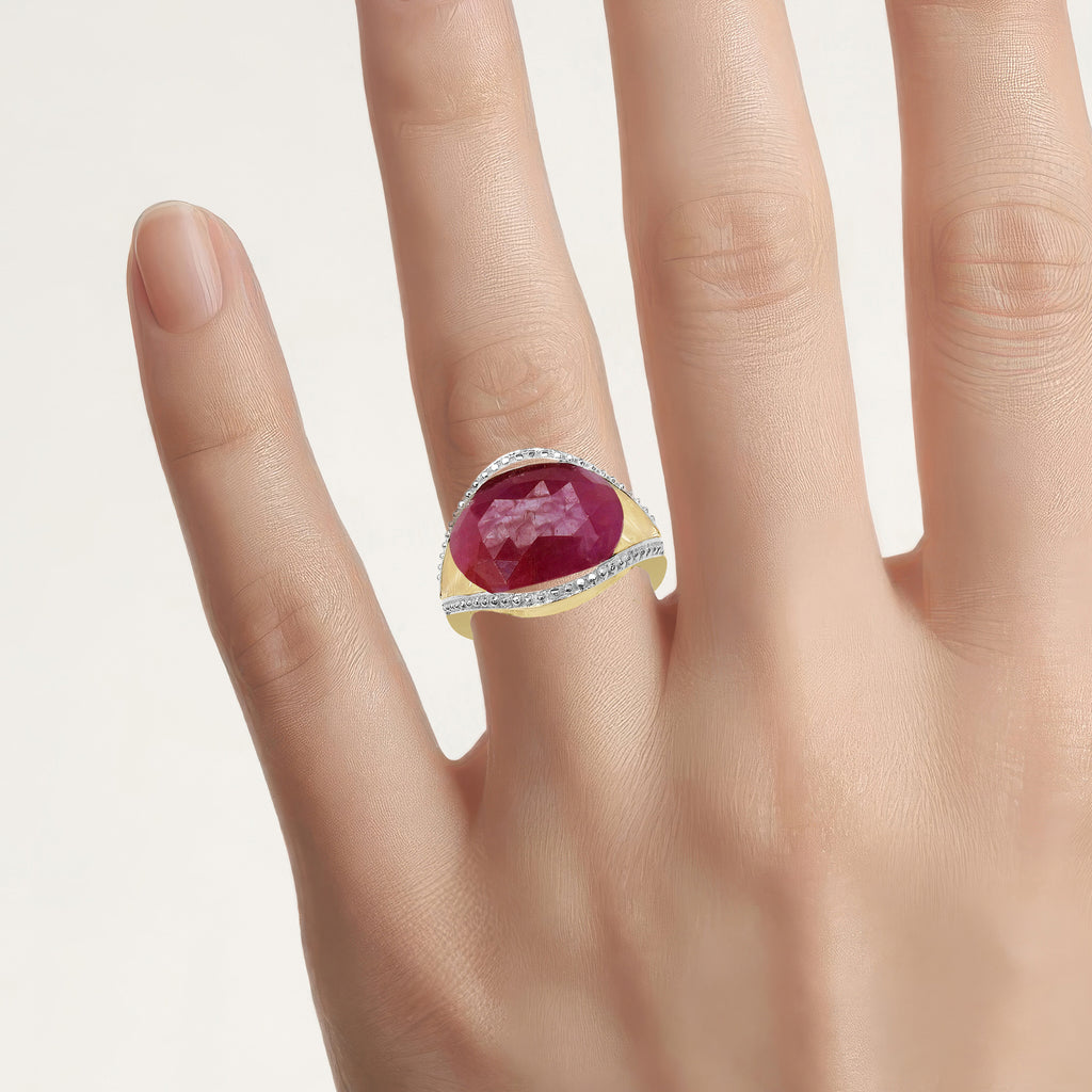 Pink Sapphire Ring With Diamonds 9.27 Carats Gold Plated Silver