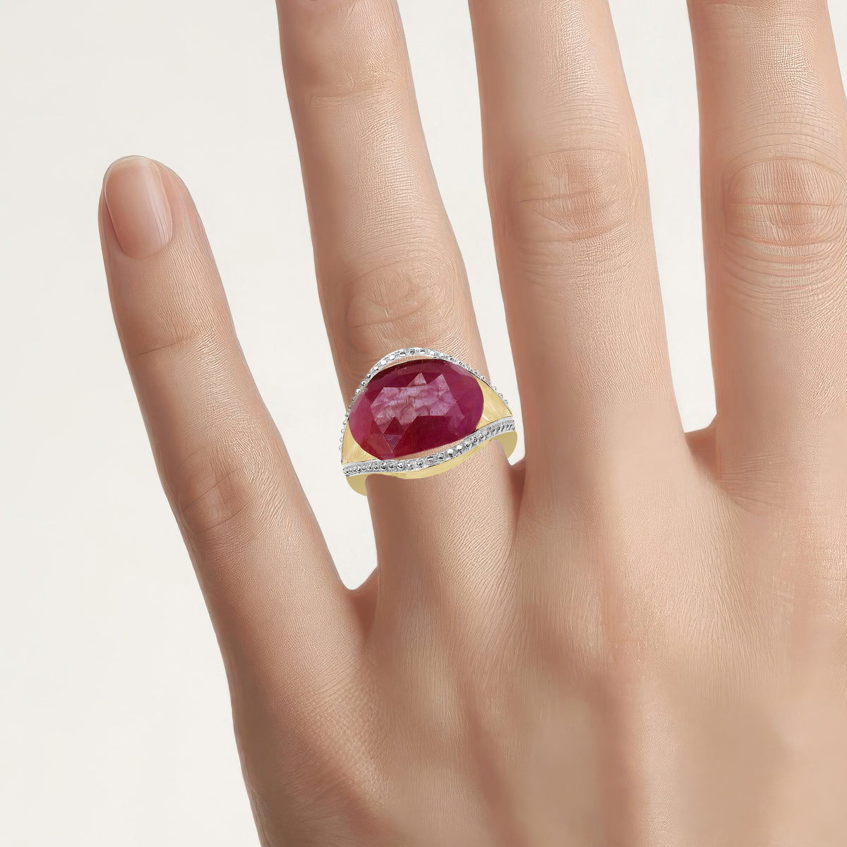 Pink Sapphire Ring With Diamonds 9.27 Carats Gold Plated Silver