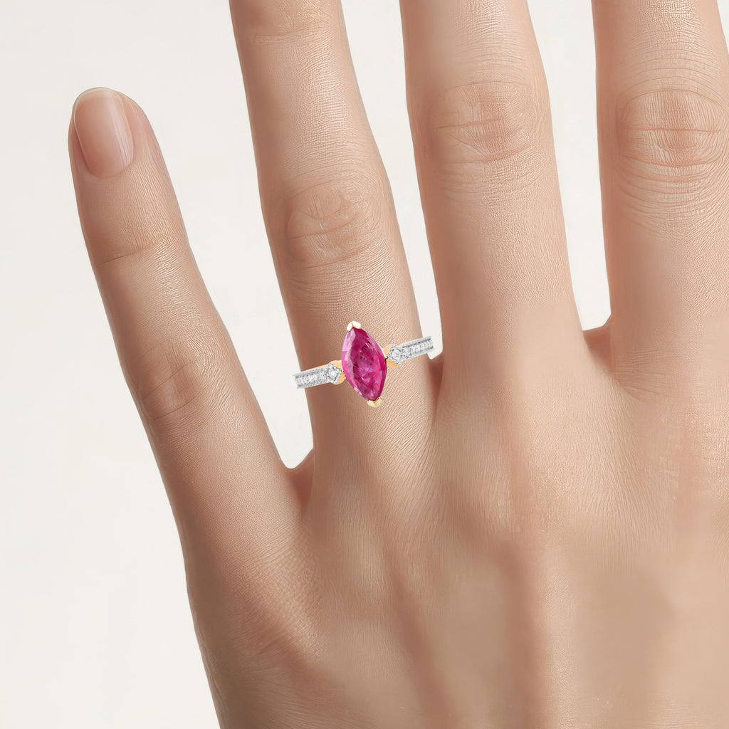 Ruby Ring With Diamonds 0.98 Carats 14K Yellow Gold