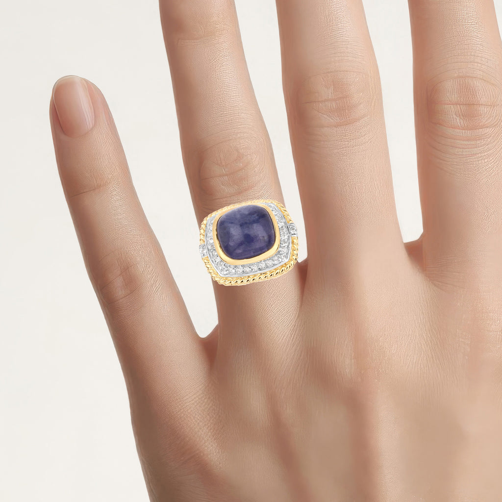 Tanzanite Ring With White Topaz 6.58 Carats Gold Plated Silver