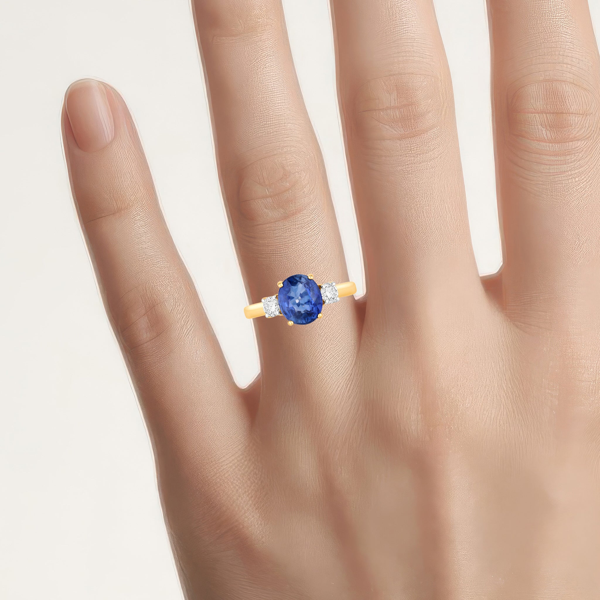 Blue Sapphire Ring With Diamonds 2.7 Carats 18K Yellow Gold