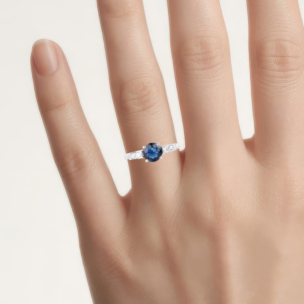 Blue Sapphire Ring With Diamonds 1.32 Carats 14K White Gold
