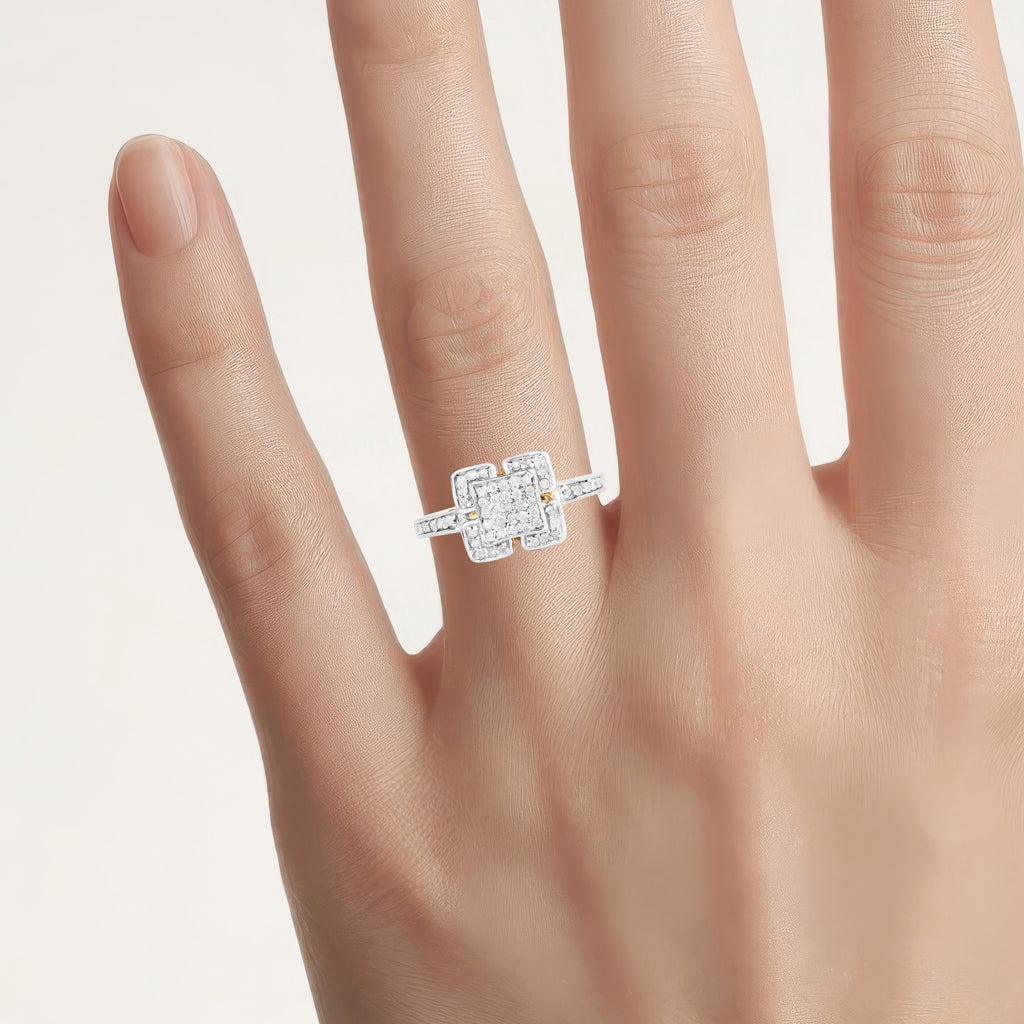 Diamond Ring 0.22 Carats Gold Plated Silver