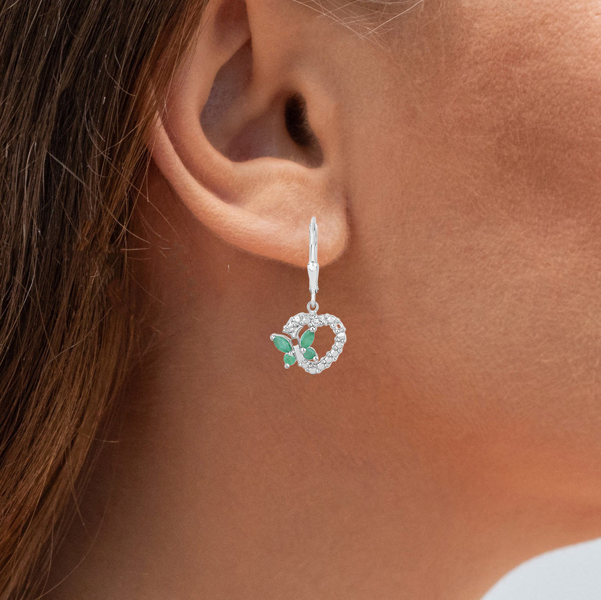 Emerald Butterfly Earrings With White Sapphire 0.38 Carats Sterling Silver