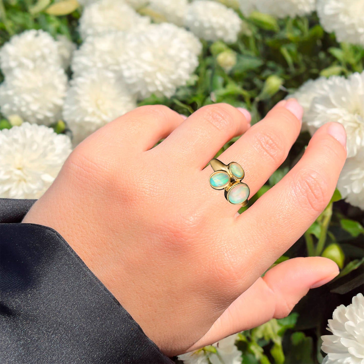Natural Ethiopian Opal Ring 1.58 Carats Gold Plated Silver
