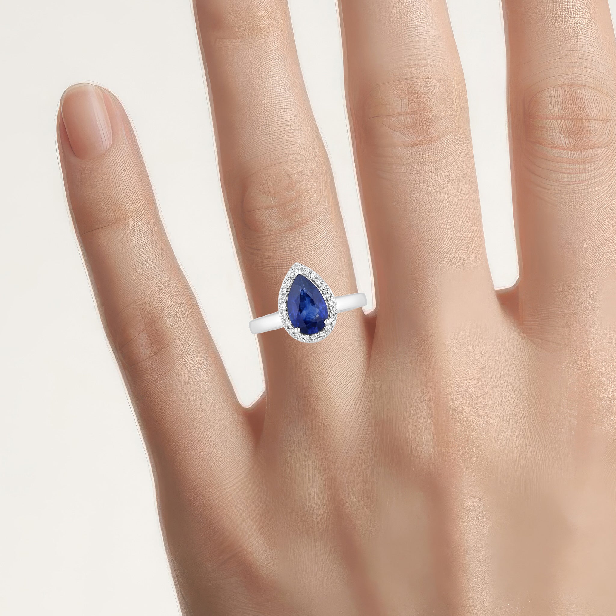 Blue Sapphire Ring With Diamonds 2.1 Carats 18K White Gold