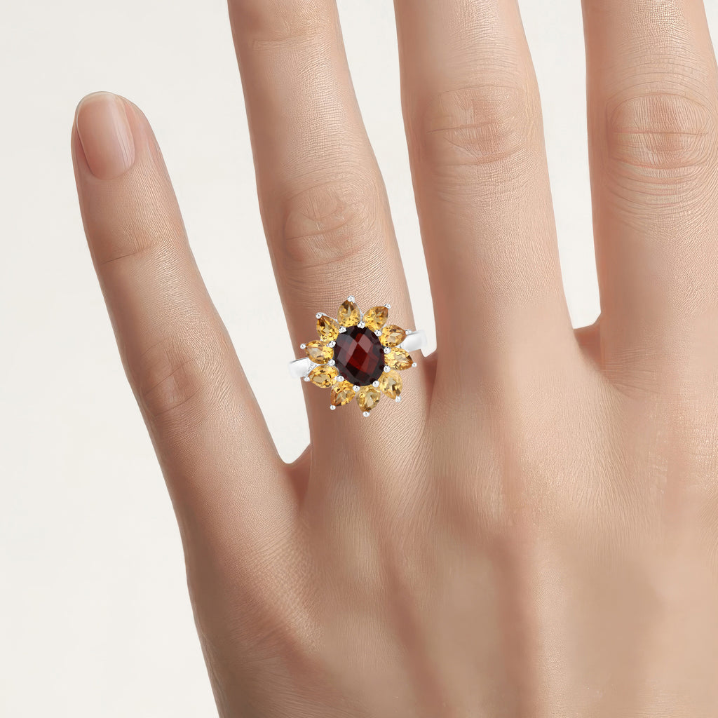 Garnet Ring With Citrine 5.46 Carats Sterling Silver