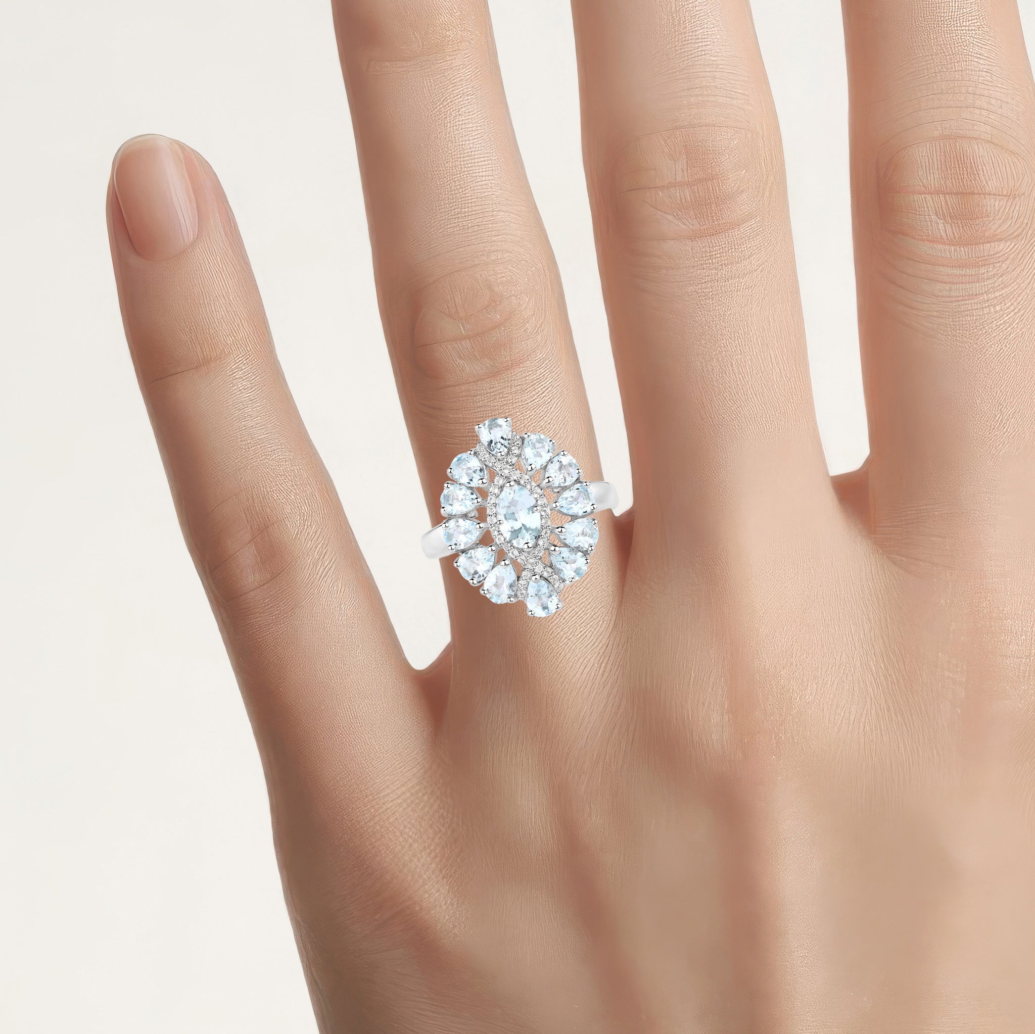 Aquamarine Ring With White Topaz 1.84 Carats Sterling Silver