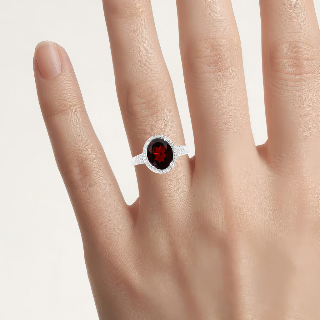 Garnet Ring With White Zircon 3.62 Carats Sterling Silver