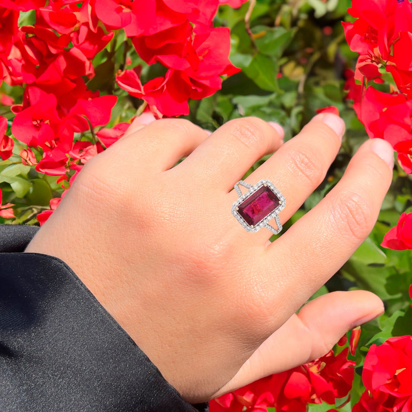 Natural Rubellite Ring With Diamonds 5.32 Carats 9K Yellow Gold