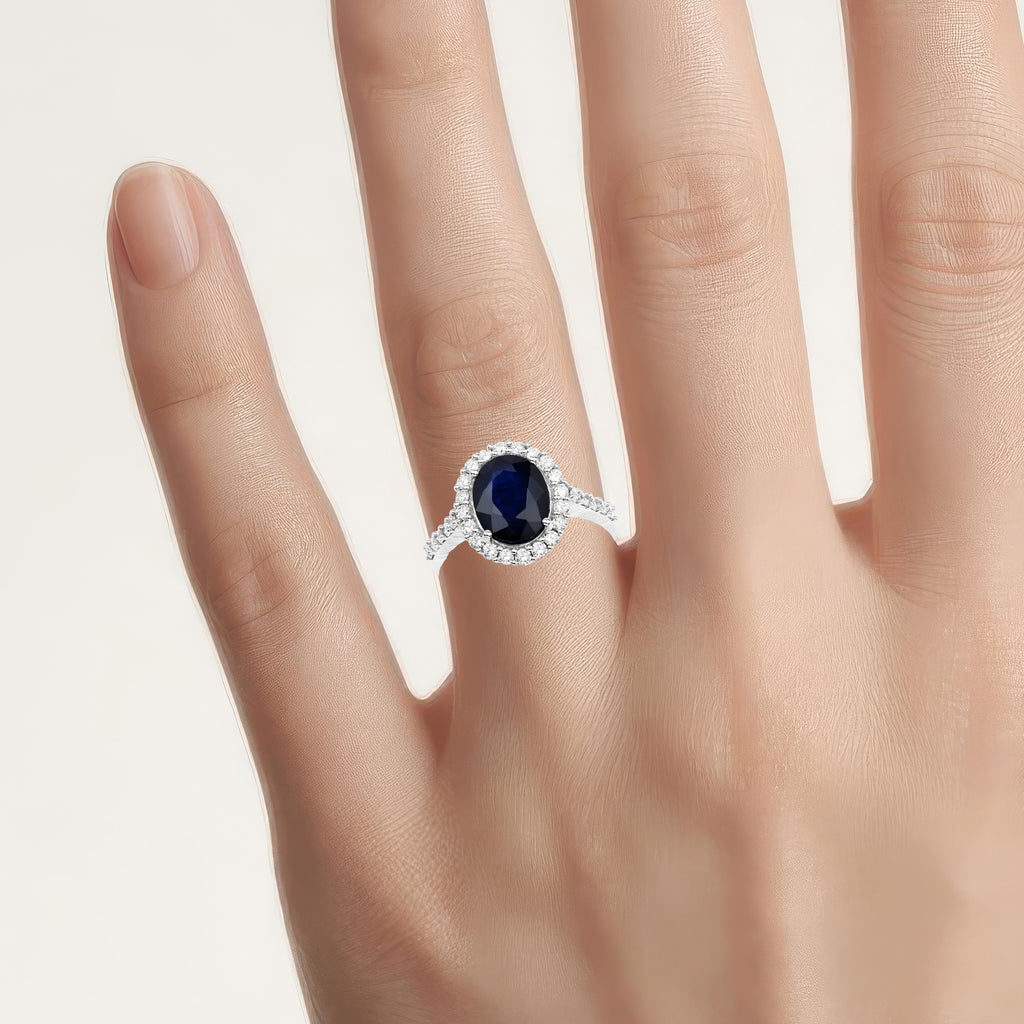 Blue Sapphire Ring With Diamonds 3.66 Carats 14K White Gold