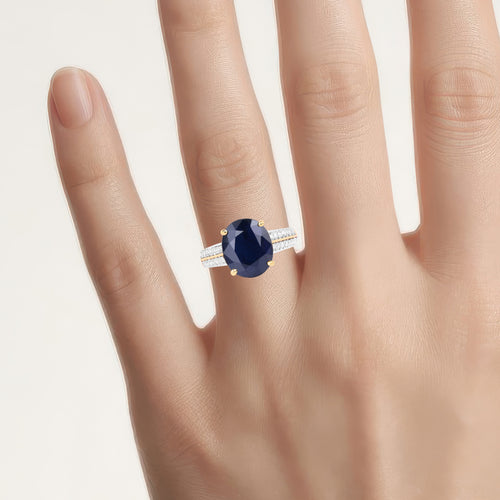 Blue Sapphire Ring With Diamonds 6.46 Carats 14K Yellow Gold