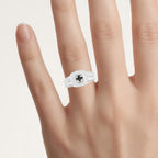 Black Diamond Ring With White Diamonds 0.16 Carats Sterling Silver