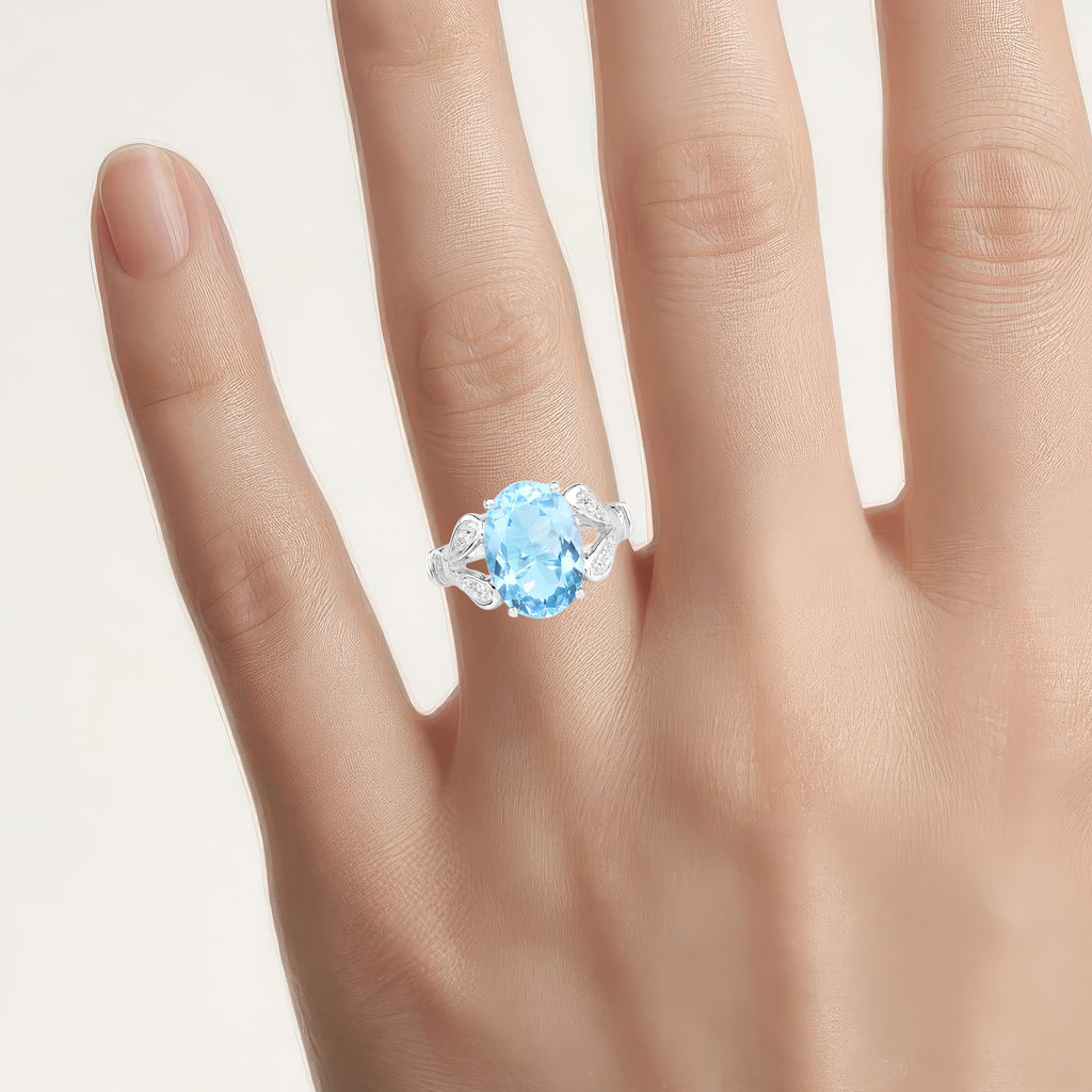 Swiss Blue Topaz Ring With White Topaz 7.26 Carats Sterling Silver
