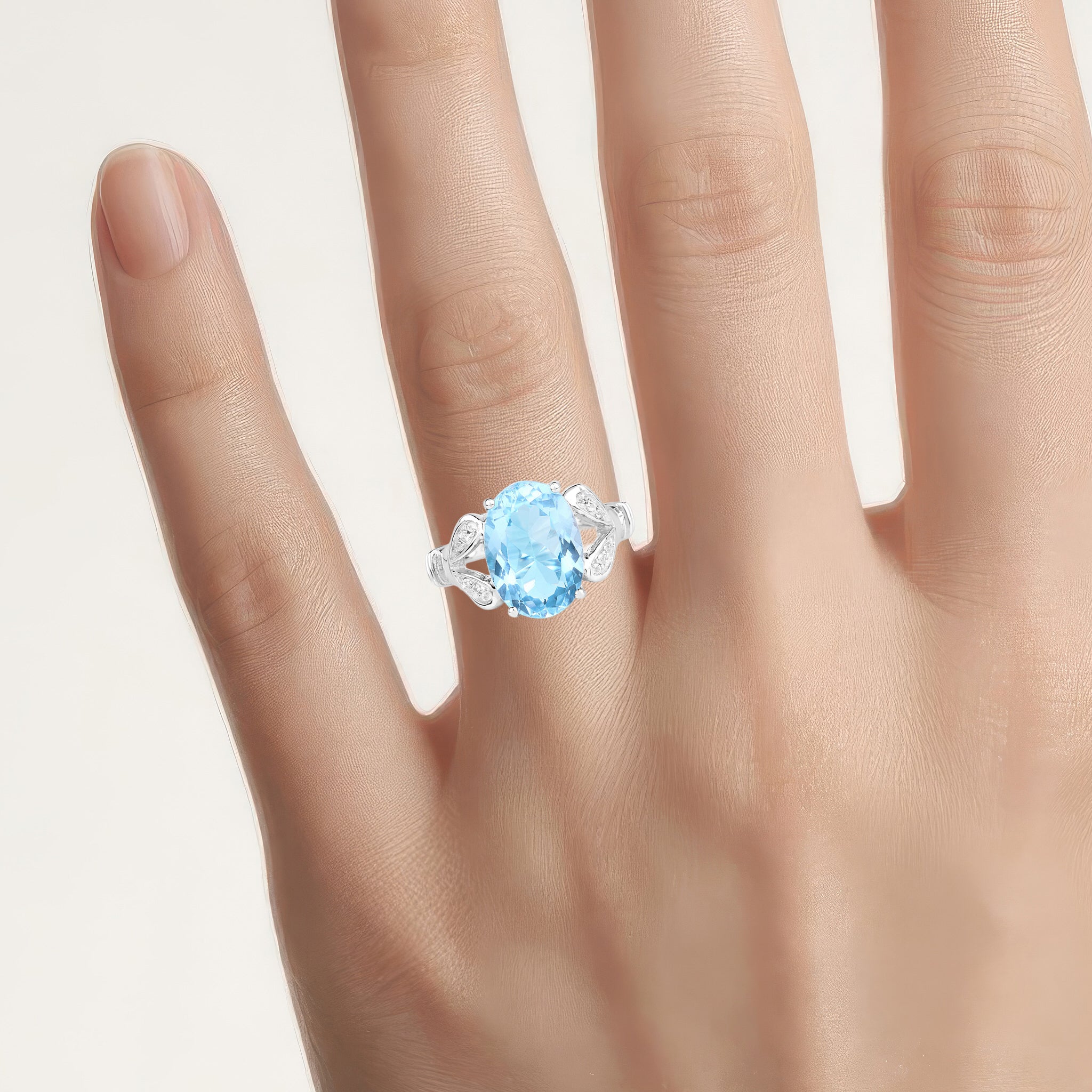 Swiss Blue Topaz Ring With White Topaz 7.26 Carats Sterling Silver