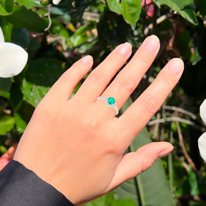 Natural Emerald Ring With Diamonds 0.42 Carats 14K White Gold