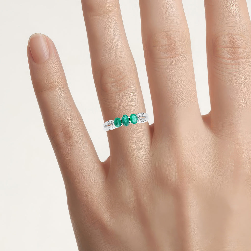 Zambian Emerald Ring With Diamonds 0.48 Carats 14K White Gold