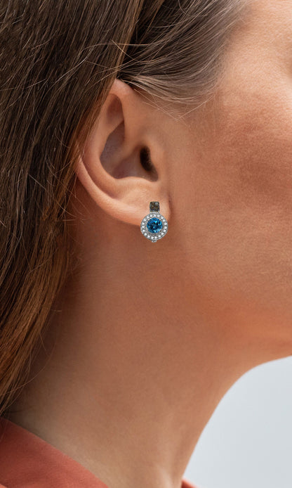 Swiss Blue Topaz Earrings With Diamonds 1.44 Carats Sterling Silver