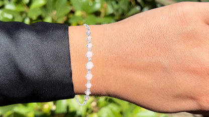 Pink Opal Bracelet With White Topaz 5.3 Carats Sterling Silver