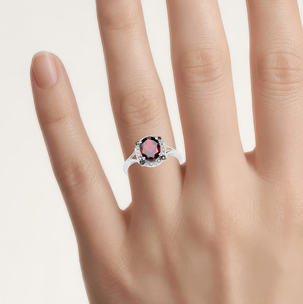 Garnet Ring With Diamonds 2.02 Carats Sterling Silver