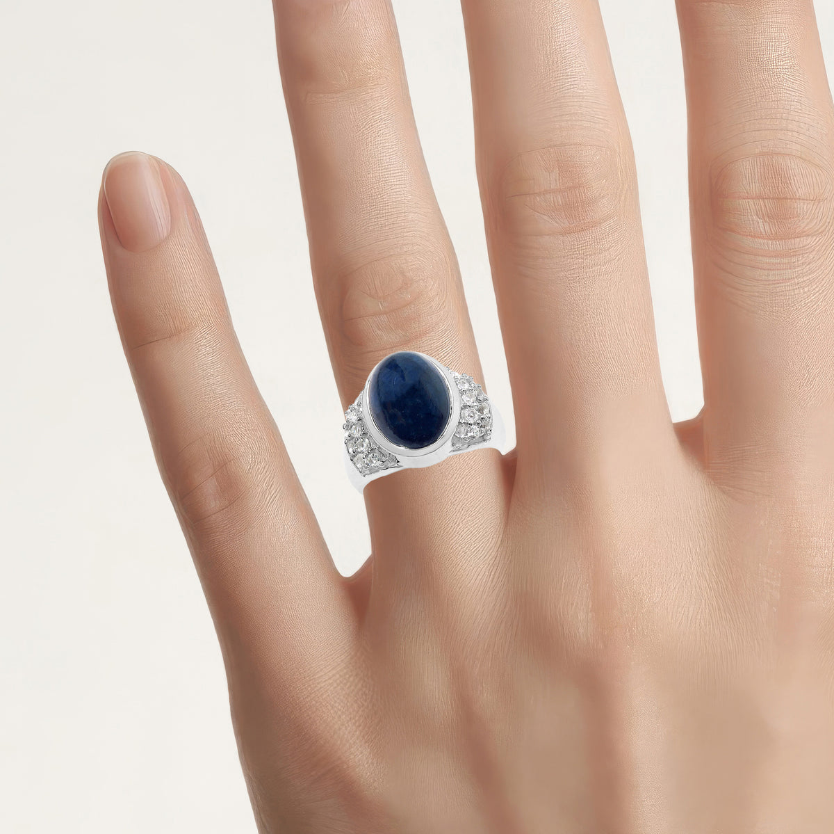 Sapphire Ring With White Topaz 9.68 Carats Sterling Silver