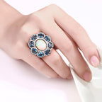 Opal Ring With London Blue Topaz 6.34 Carats Sterling Silver