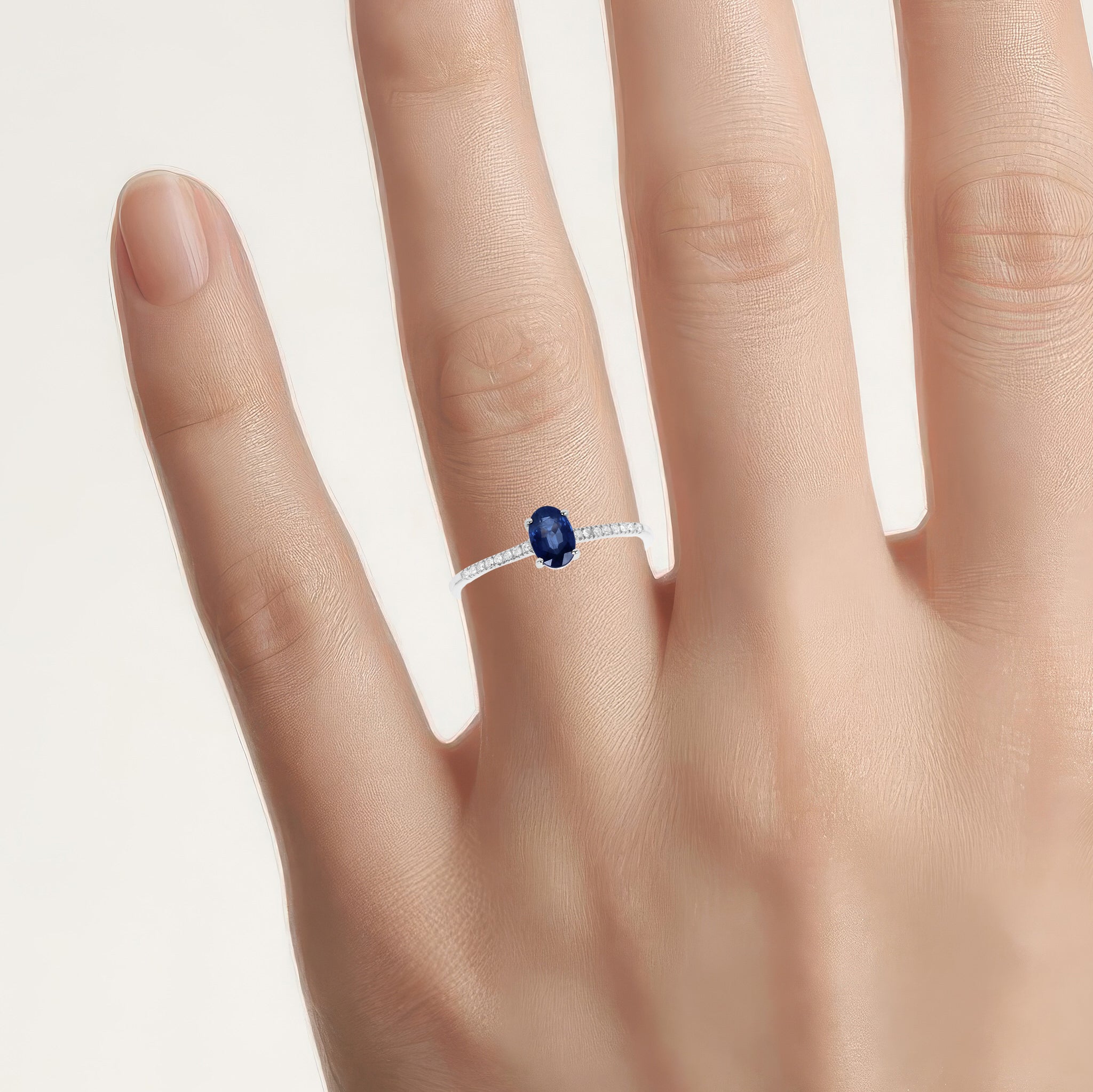 Blue Sapphire Ring With Diamonds 0.5 Carats 14K White Gold