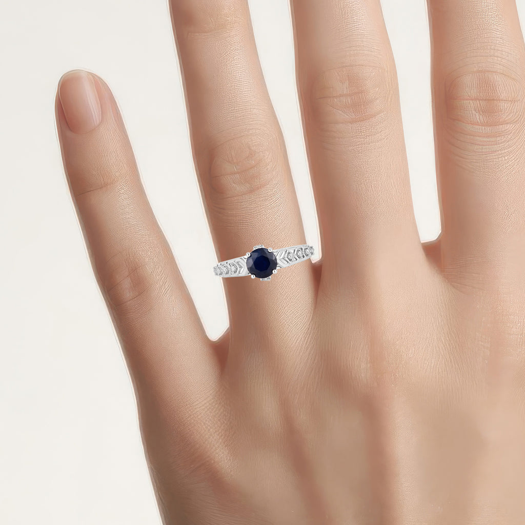 Blue Sapphire Ring With Diamonds 1.1 Carats 10K White Gold