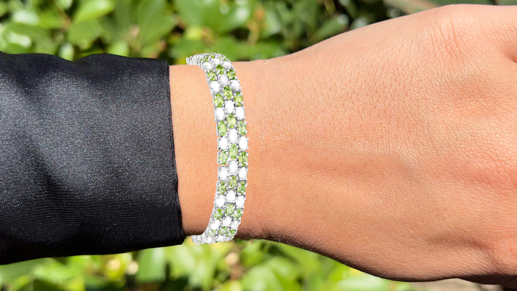 Peridot Tennis Bracelet With Opal 19.7 Carats Sterling Silver