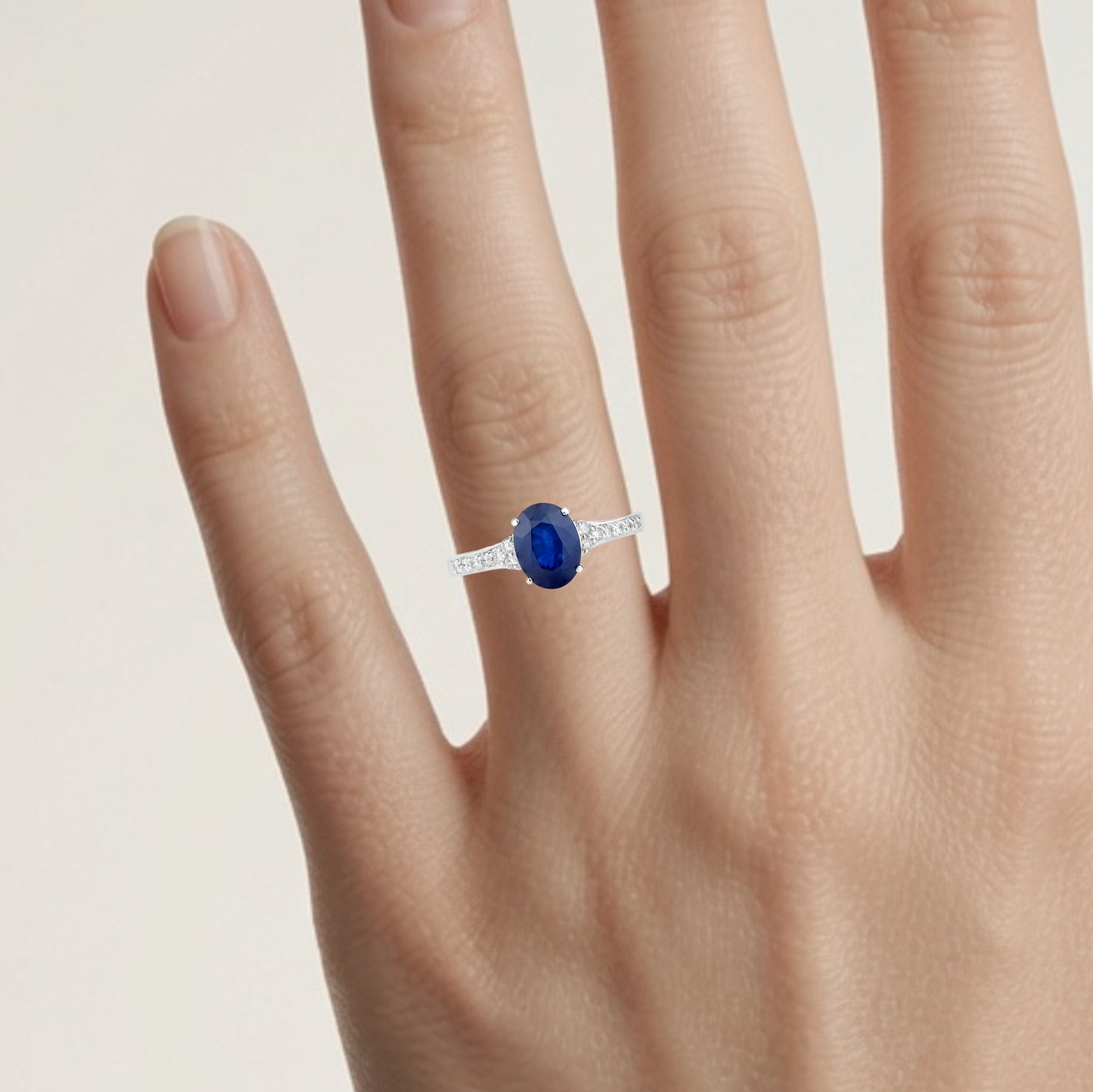 Blue Sapphire Ring With Diamonds 2.2 Carats 18K White Gold