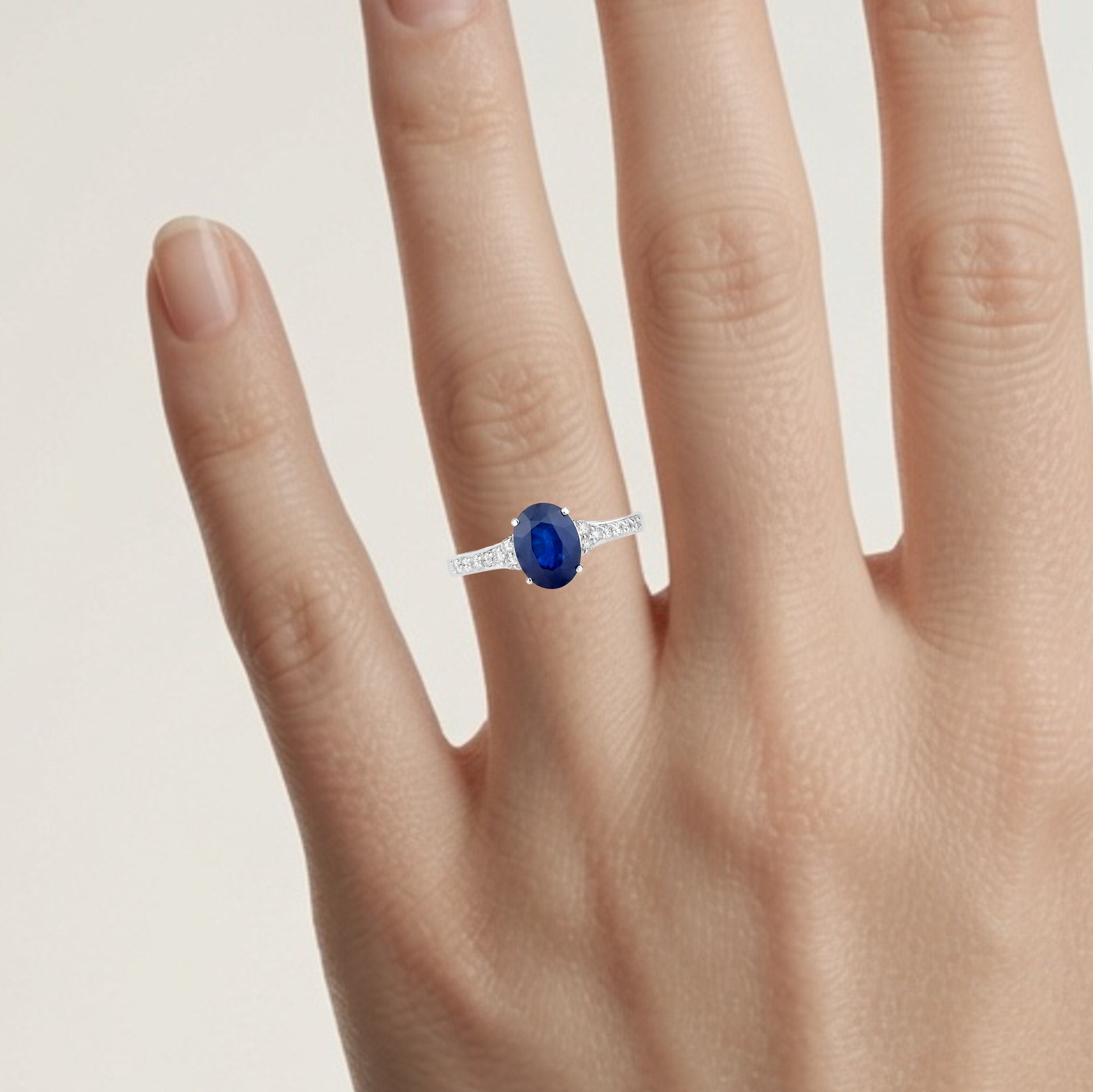 Blue Sapphire Ring With Diamonds 2.2 Carats 18K White Gold