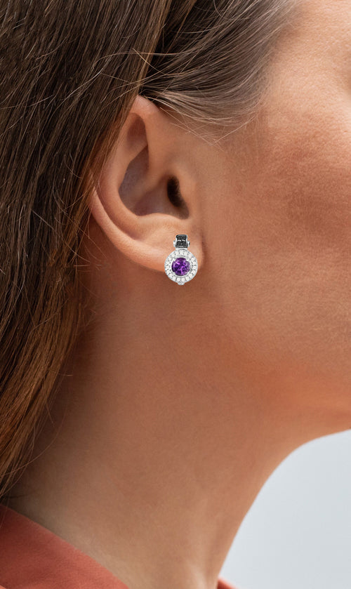Amethyst Earrings With Diamonds 2.22 Carats Sterling Silver