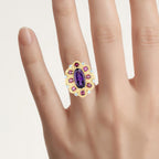 Amethyst Flower Ring With Rhodolite Garnet 6.76 Carats Gold Plated Silver