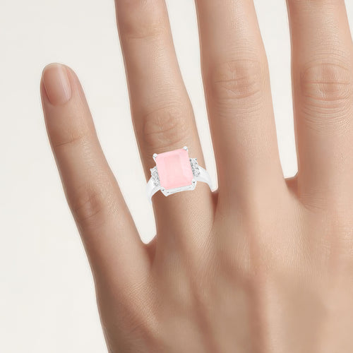 Rose Quartz Ring With White Topaz 5.7 Carats Sterling Silver
