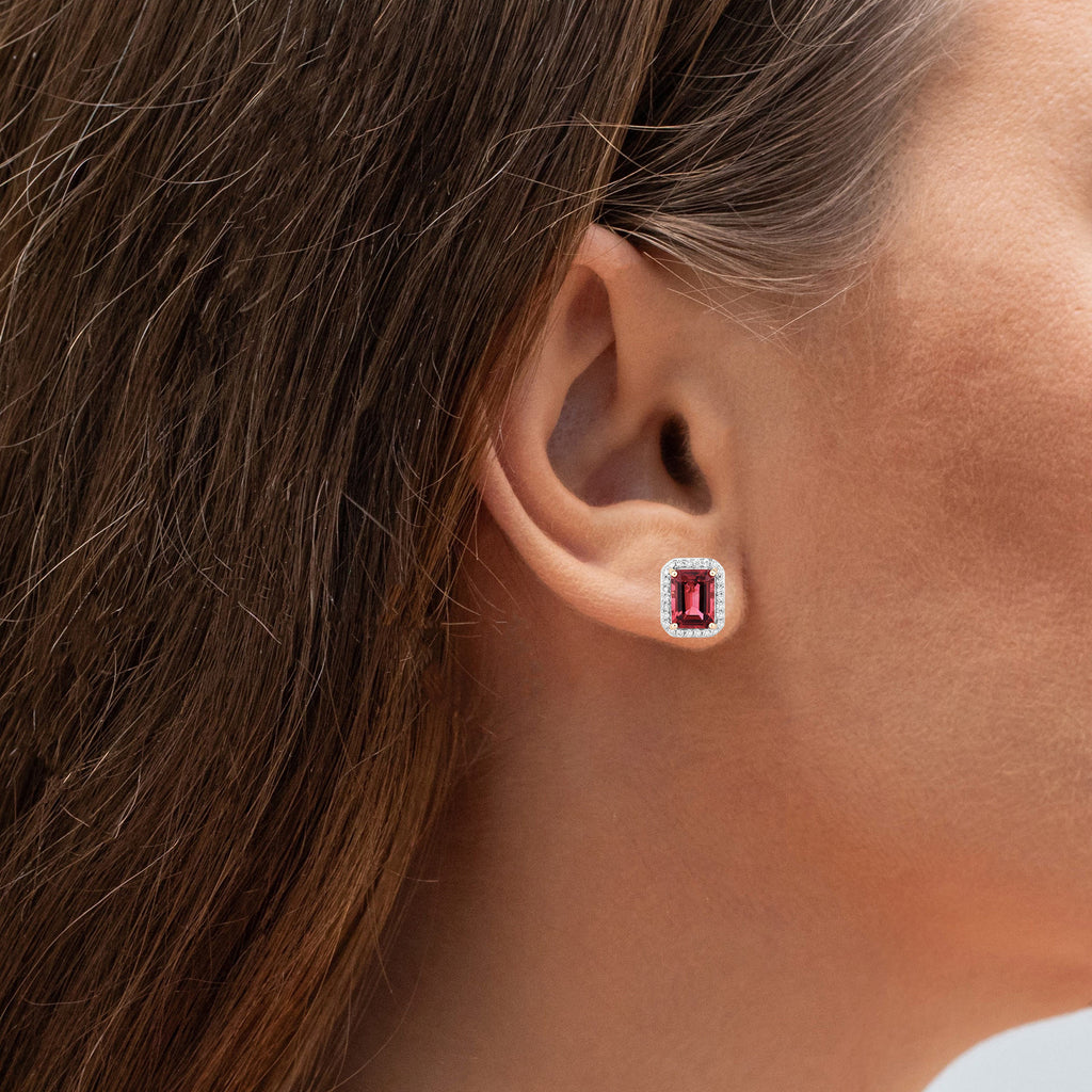 Rubellite Stud Earrings With Diamonds 3.04 Carats 14K Yellow Gold