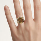 Drusy Quartz Ring With Black Spinel 6.16 Carats Gold Plated Silver