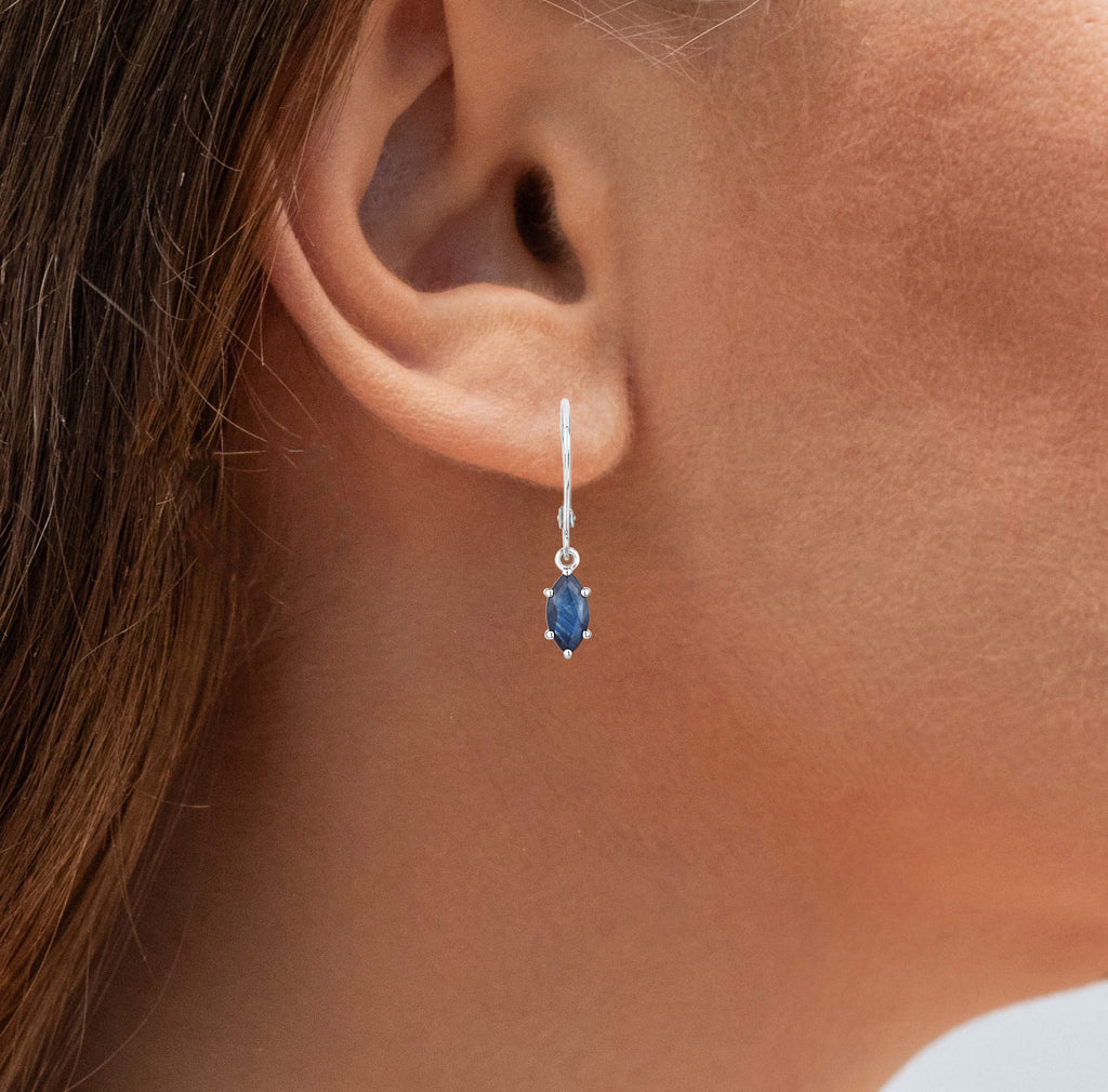 Blue Sapphire Earrings 1.18 Carats 10K White Gold