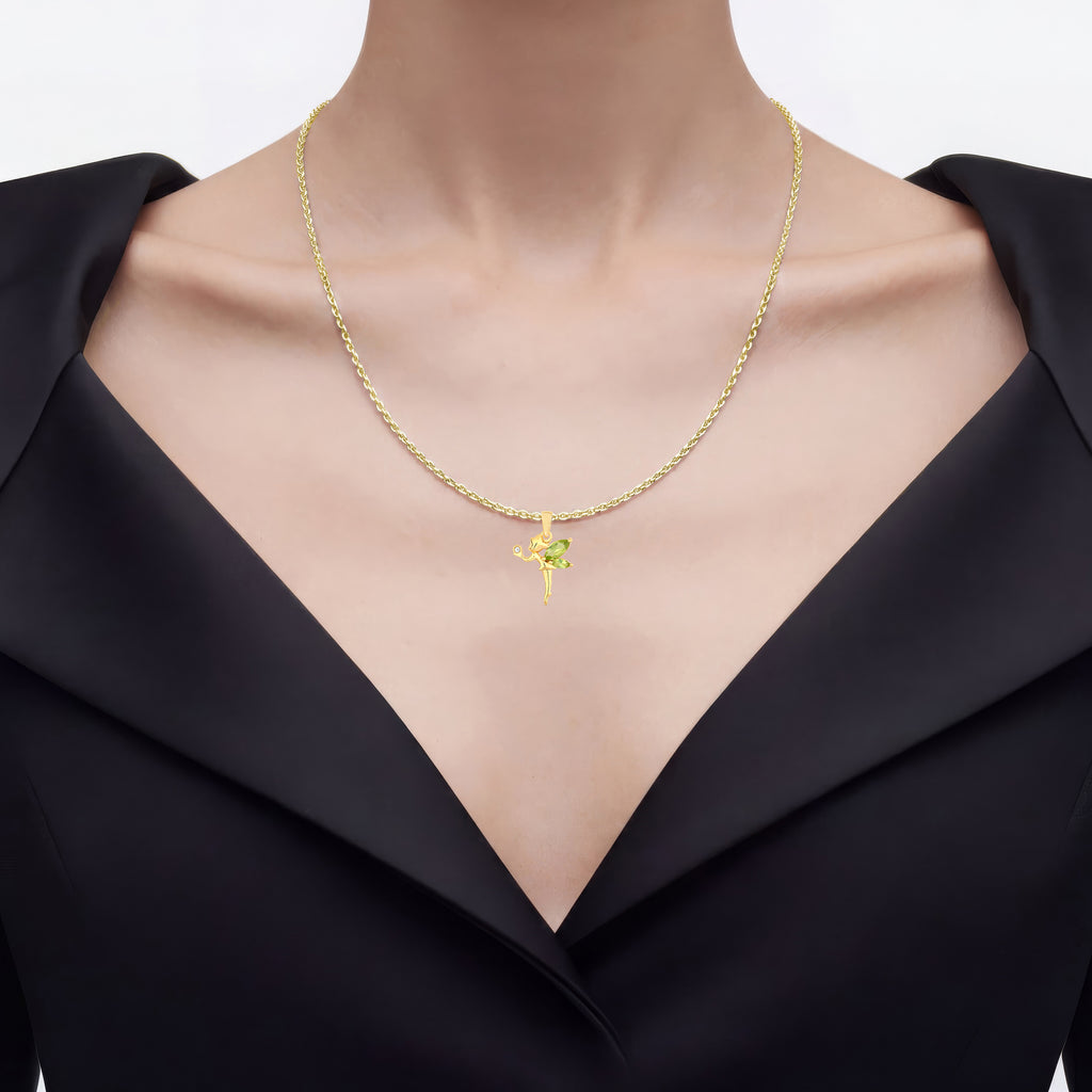 Peridot Fairy Pendant With White Topaz 0.62 Carats Gold Plated Silver